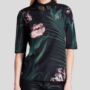 Ted Baker Danyell Palm Floral Top Embellished Collar